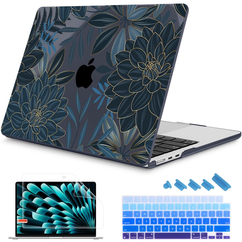 Mektron Designed for 2025/2024/2023 MacBook Air 15 INCH M4 A3241 /M3 A3114 /M2 A2941 Case  Printed Plastic Hard Shell Cover with 15.3 "" Liquid Retina Display Touch ID  Dahlia Flower C035 - Image 1